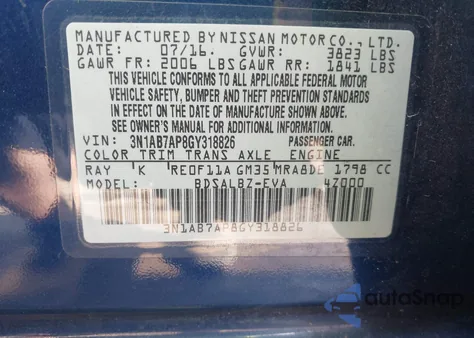 2016 Nissan Sentra S z USA, uszkodzony, nr VIN 3N1AB7AP8GY318826